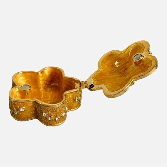 Jewelry Trinket Layered Crystals Golden Metal Jewelry Box Flower Design Trinket - Picture 6 of 7